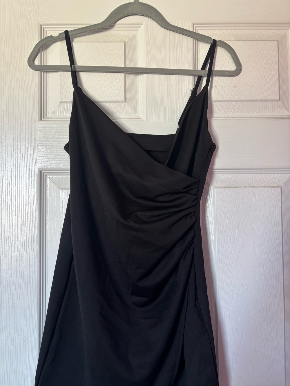 Black Ruched Midi Dress with Thin Straps
